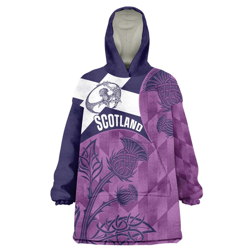 Scotland Rugby Custom Wearable Blanket Hoodie Go Scottish Thistle Purple Version - Wonder Print Shop