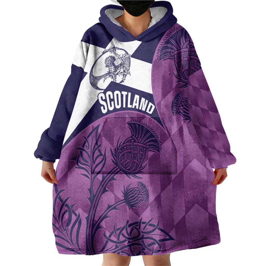 Scotland Rugby Custom Wearable Blanket Hoodie Go Scottish Thistle Purple Version - Wonder Print Shop