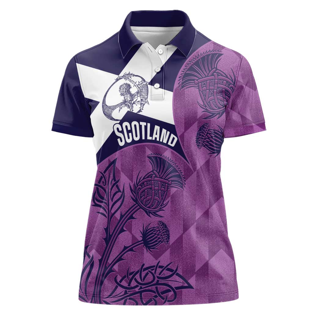 Scotland Rugby Custom Women Polo Shirt Go Scottish Thistle Purple Version - Wonder Print Shop