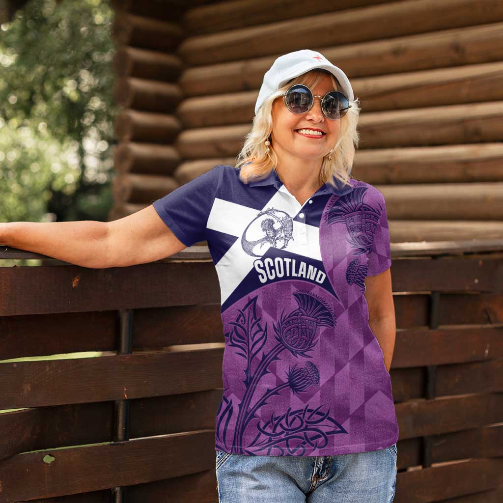 Scotland Rugby Custom Women Polo Shirt Go Scottish Thistle Purple Version - Wonder Print Shop