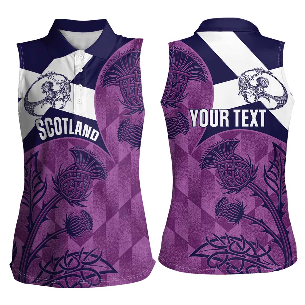 Scotland Rugby Custom Women Sleeveless Polo Shirt Go Scottish Thistle Purple Version - Wonder Print Shop