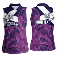 Scotland Rugby Custom Women Sleeveless Polo Shirt Go Scottish Thistle Purple Version - Wonder Print Shop