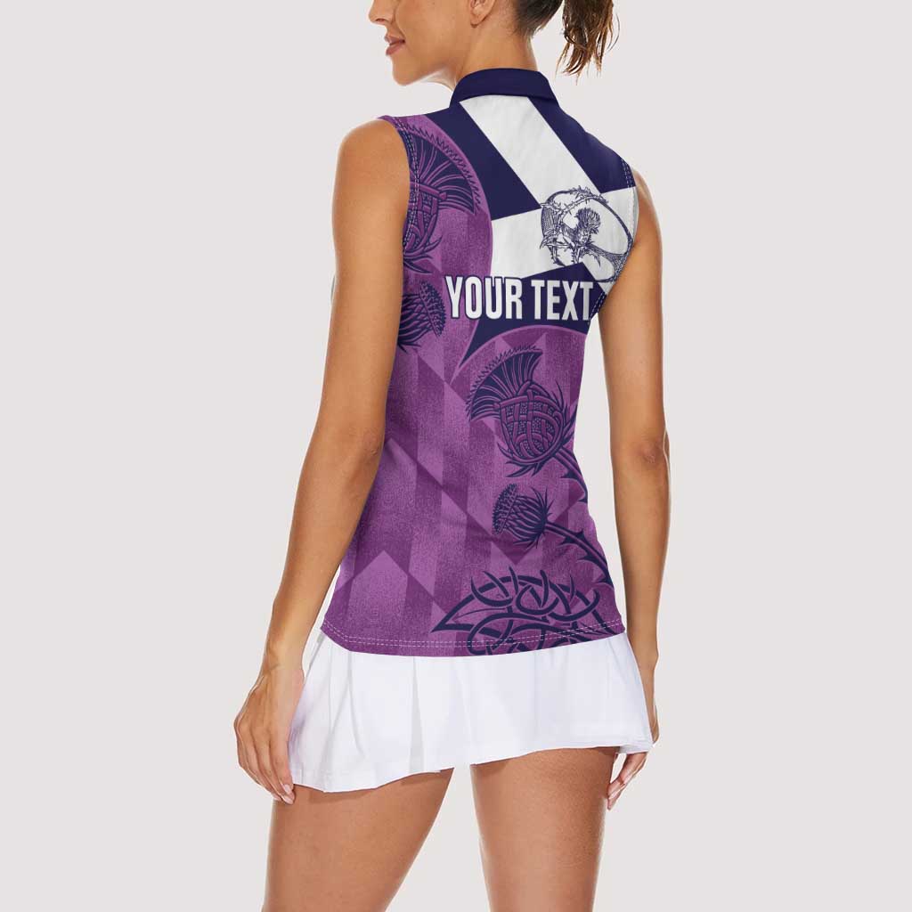 Scotland Rugby Custom Women Sleeveless Polo Shirt Go Scottish Thistle Purple Version - Wonder Print Shop