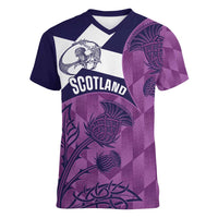 Scotland Rugby Custom Women V-Neck T-Shirt Go Scottish Thistle Purple Version - Wonder Print Shop