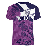 Scotland Rugby Custom Women V-Neck T-Shirt Go Scottish Thistle Purple Version - Wonder Print Shop