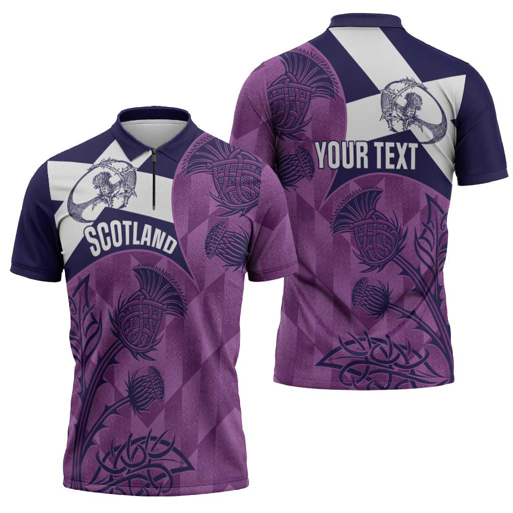 Scotland Rugby Custom Zipper Polo Shirt Go Scottish Thistle Purple Version - Wonder Print Shop