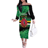 Persionalized Dominica 1978 Family Matching Off The Shoulder Long Sleeve Dress and Hawaiian Shirt Dominik Independence Anniversary Grunge Style - Wonder Print Shop