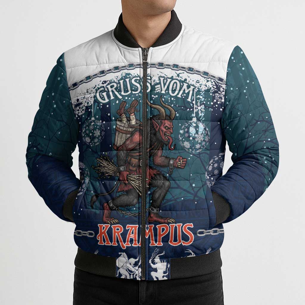 Gruss vom Krampus Christmas Bomber Puffer Jacket Creepy Xmas Devil - Wonder Print Shop