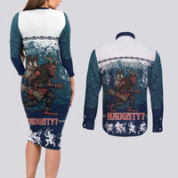 Gruss vom Krampus Christmas Couples Matching Long Sleeve Bodycon Dress and Long Sleeve Button Shirt Creepy Xmas Devil - Wonder Print Shop