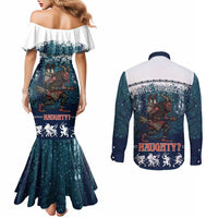 Gruss vom Krampus Christmas Couples Matching Mermaid Dress and Long Sleeve Button Shirt Creepy Xmas Devil - Wonder Print Shop