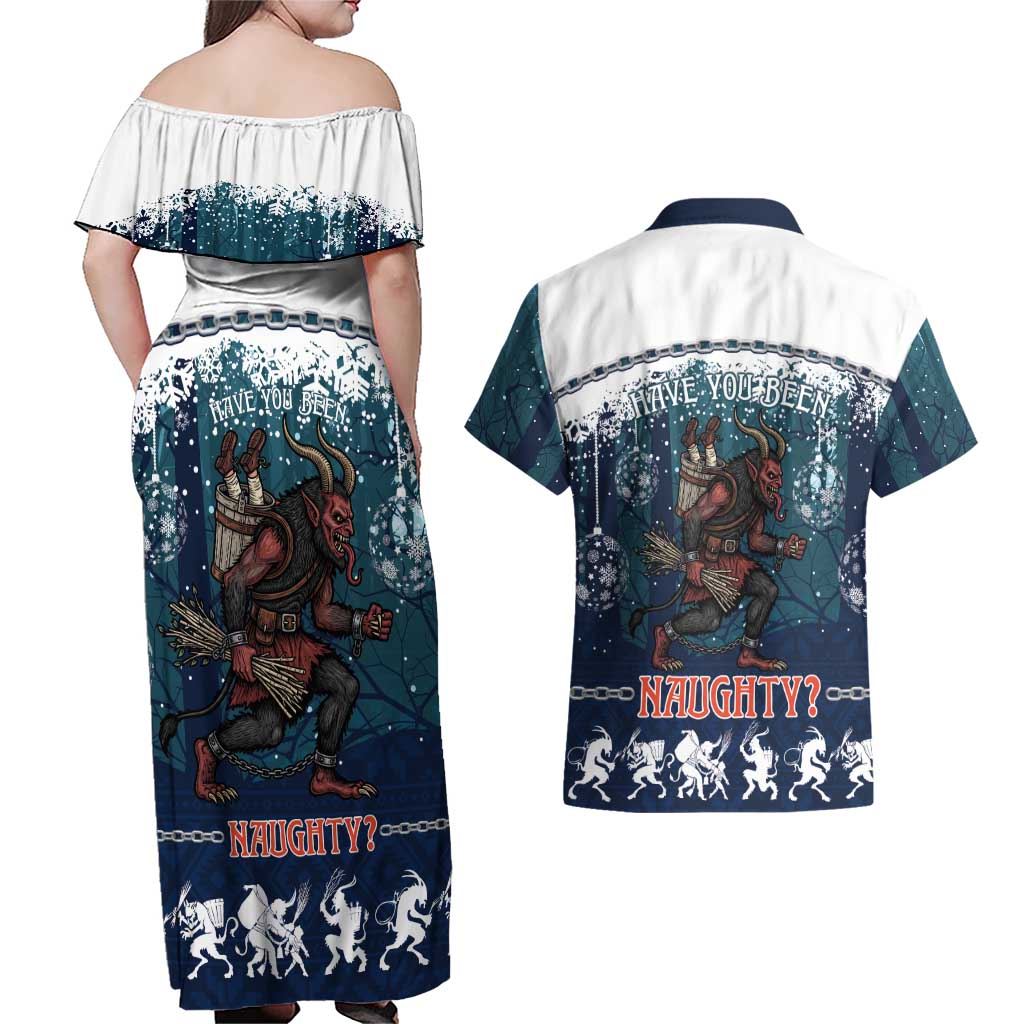 Gruss vom Krampus Christmas Couples Matching Off Shoulder Maxi Dress and Hawaiian Shirt Creepy Xmas Devil - Wonder Print Shop