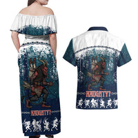 Gruss vom Krampus Christmas Couples Matching Off Shoulder Maxi Dress and Hawaiian Shirt Creepy Xmas Devil - Wonder Print Shop
