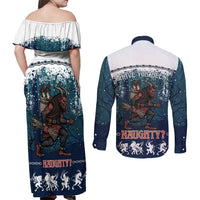 Gruss vom Krampus Christmas Couples Matching Off Shoulder Maxi Dress and Long Sleeve Button Shirt Creepy Xmas Devil - Wonder Print Shop