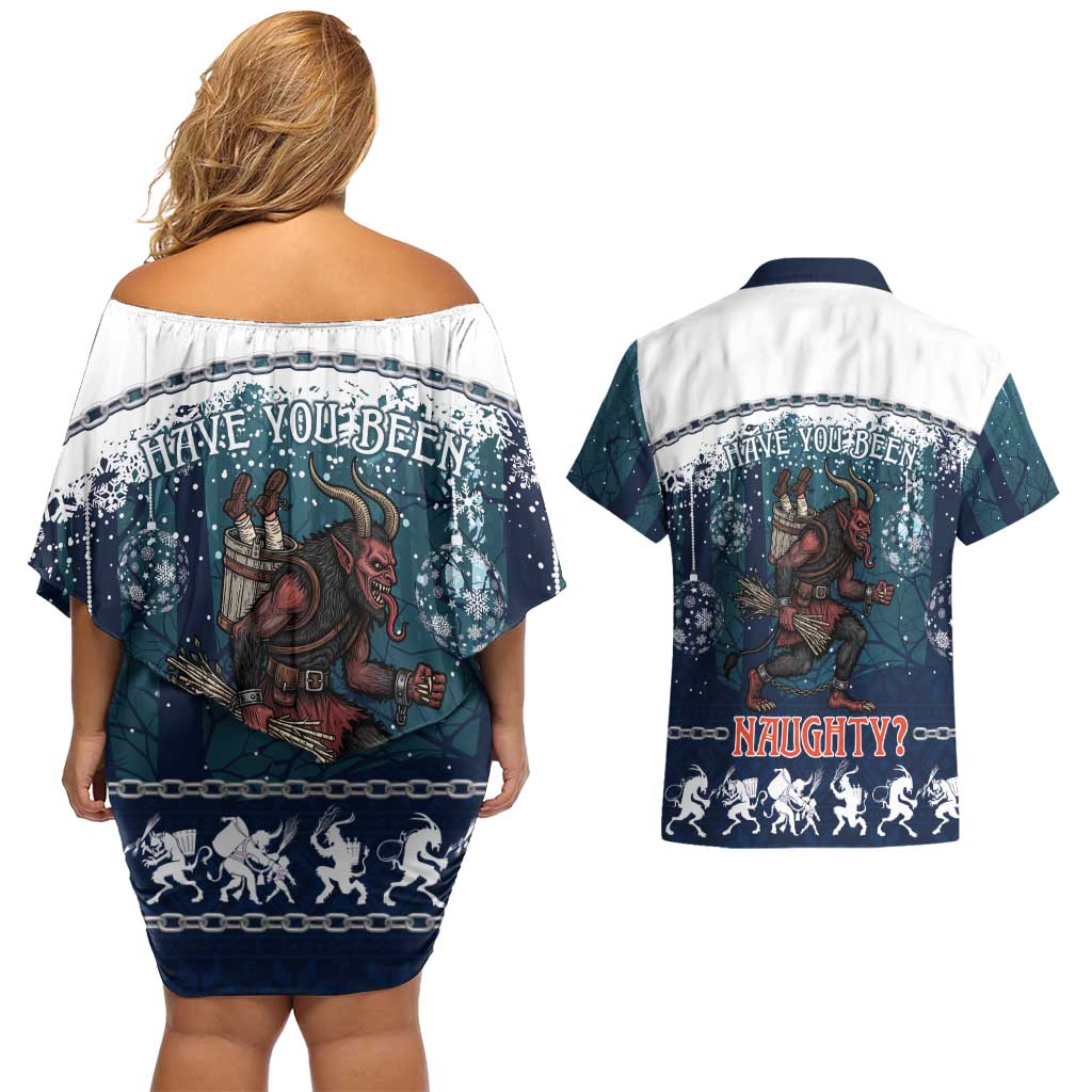Gruss vom Krampus Christmas Couples Matching Off Shoulder Short Dress and Hawaiian Shirt Creepy Xmas Devil - Wonder Print Shop