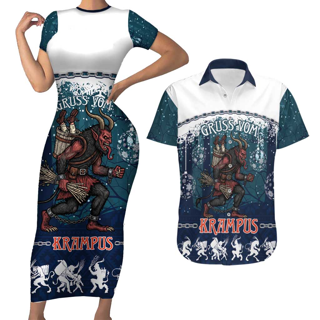 Gruss vom Krampus Christmas Couples Matching Short Sleeve Bodycon Dress and Hawaiian Shirt Creepy Xmas Devil - Wonder Print Shop