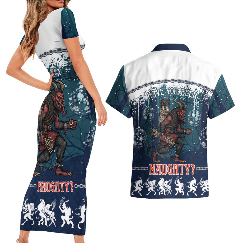 Gruss vom Krampus Christmas Couples Matching Short Sleeve Bodycon Dress and Hawaiian Shirt Creepy Xmas Devil - Wonder Print Shop