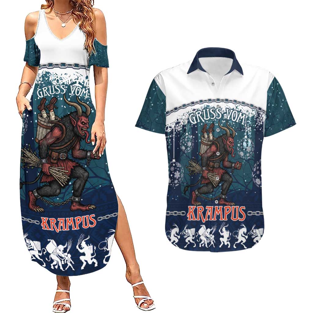 Gruss vom Krampus Christmas Couples Matching Summer Maxi Dress and Hawaiian Shirt Creepy Xmas Devil - Wonder Print Shop
