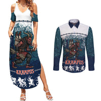 Gruss vom Krampus Christmas Couples Matching Summer Maxi Dress and Long Sleeve Button Shirt Creepy Xmas Devil - Wonder Print Shop