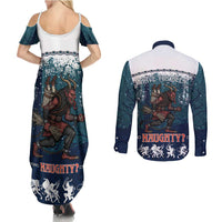 Gruss vom Krampus Christmas Couples Matching Summer Maxi Dress and Long Sleeve Button Shirt Creepy Xmas Devil - Wonder Print Shop