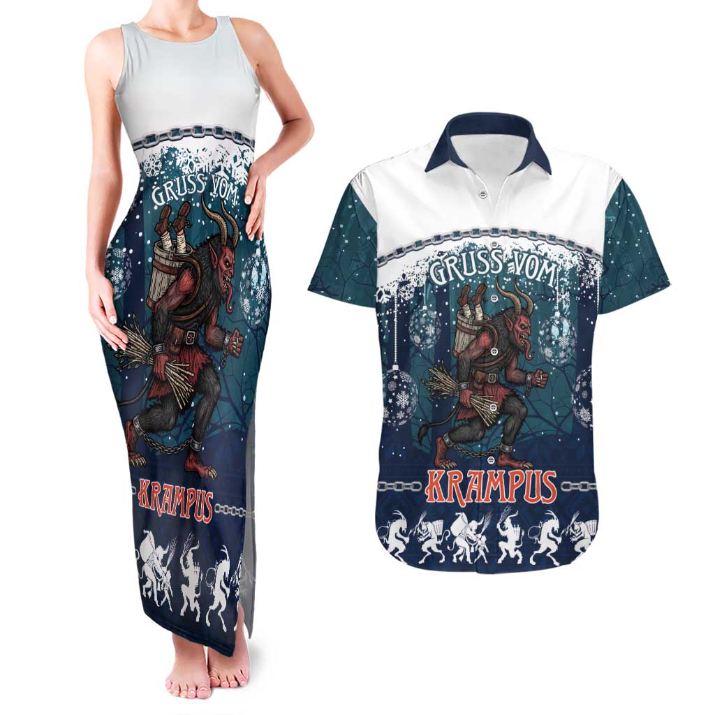 Gruss vom Krampus Christmas Couples Matching Tank Maxi Dress and Hawaiian Shirt Creepy Xmas Devil - Wonder Print Shop
