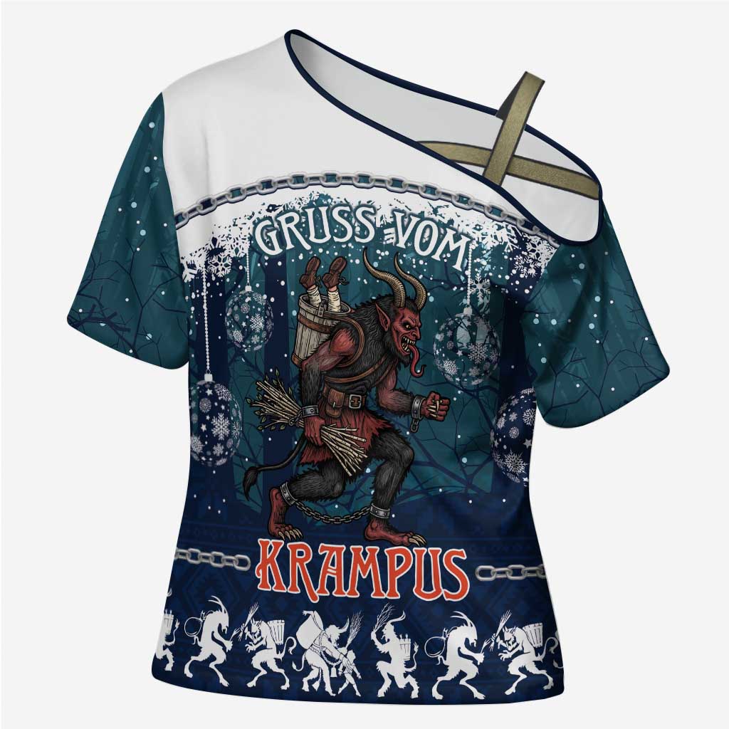 Gruss vom Krampus Christmas Cross Shoulder Shirt Creepy Xmas Devil - Wonder Print Shop