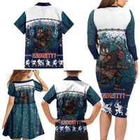 Gruss vom Krampus Christmas Family Matching Long Sleeve Bodycon Dress and Hawaiian Shirt Creepy Xmas Devil - Wonder Print Shop