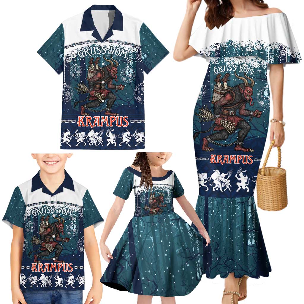 Gruss vom Krampus Christmas Family Matching Mermaid Dress and Hawaiian Shirt Creepy Xmas Devil - Wonder Print Shop