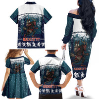 Gruss vom Krampus Christmas Family Matching Off The Shoulder Long Sleeve Dress and Hawaiian Shirt Creepy Xmas Devil - Wonder Print Shop