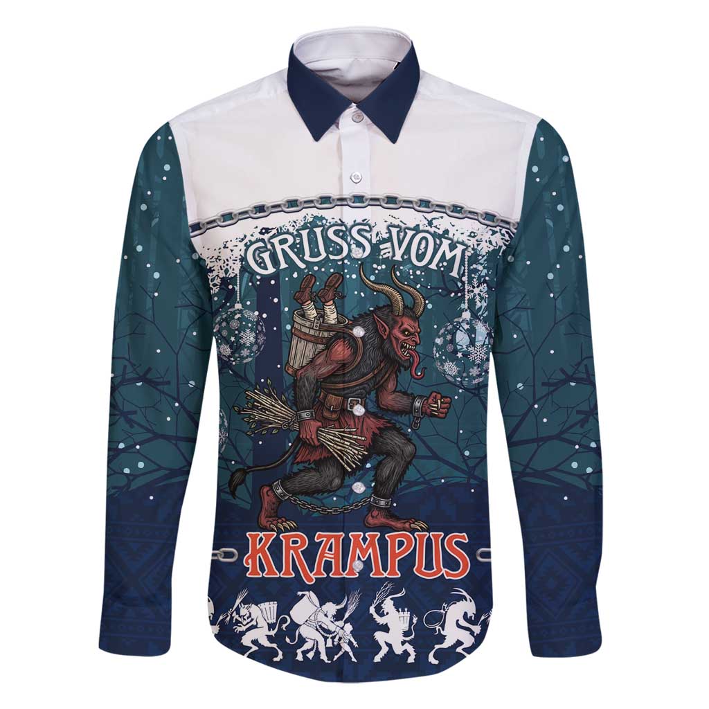 Gruss vom Krampus Christmas Family Matching Off Shoulder Maxi Dress and Hawaiian Shirt Creepy Xmas Devil - Wonder Print Shop