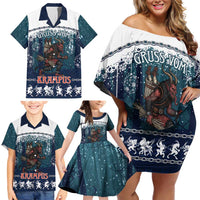 Gruss vom Krampus Christmas Family Matching Off Shoulder Short Dress and Hawaiian Shirt Creepy Xmas Devil - Wonder Print Shop