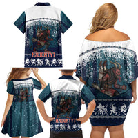 Gruss vom Krampus Christmas Family Matching Off Shoulder Short Dress and Hawaiian Shirt Creepy Xmas Devil - Wonder Print Shop