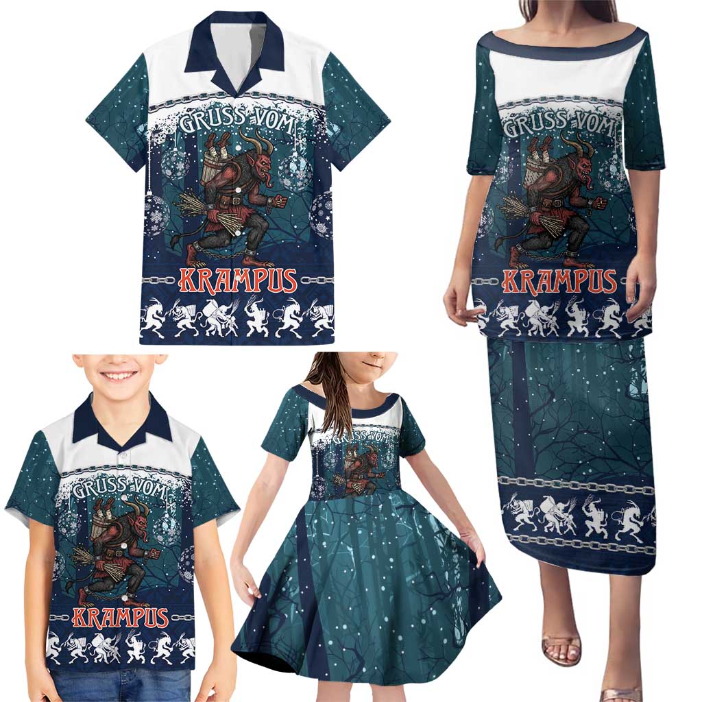 Gruss vom Krampus Christmas Family Matching Puletasi and Hawaiian Shirt Creepy Xmas Devil - Wonder Print Shop