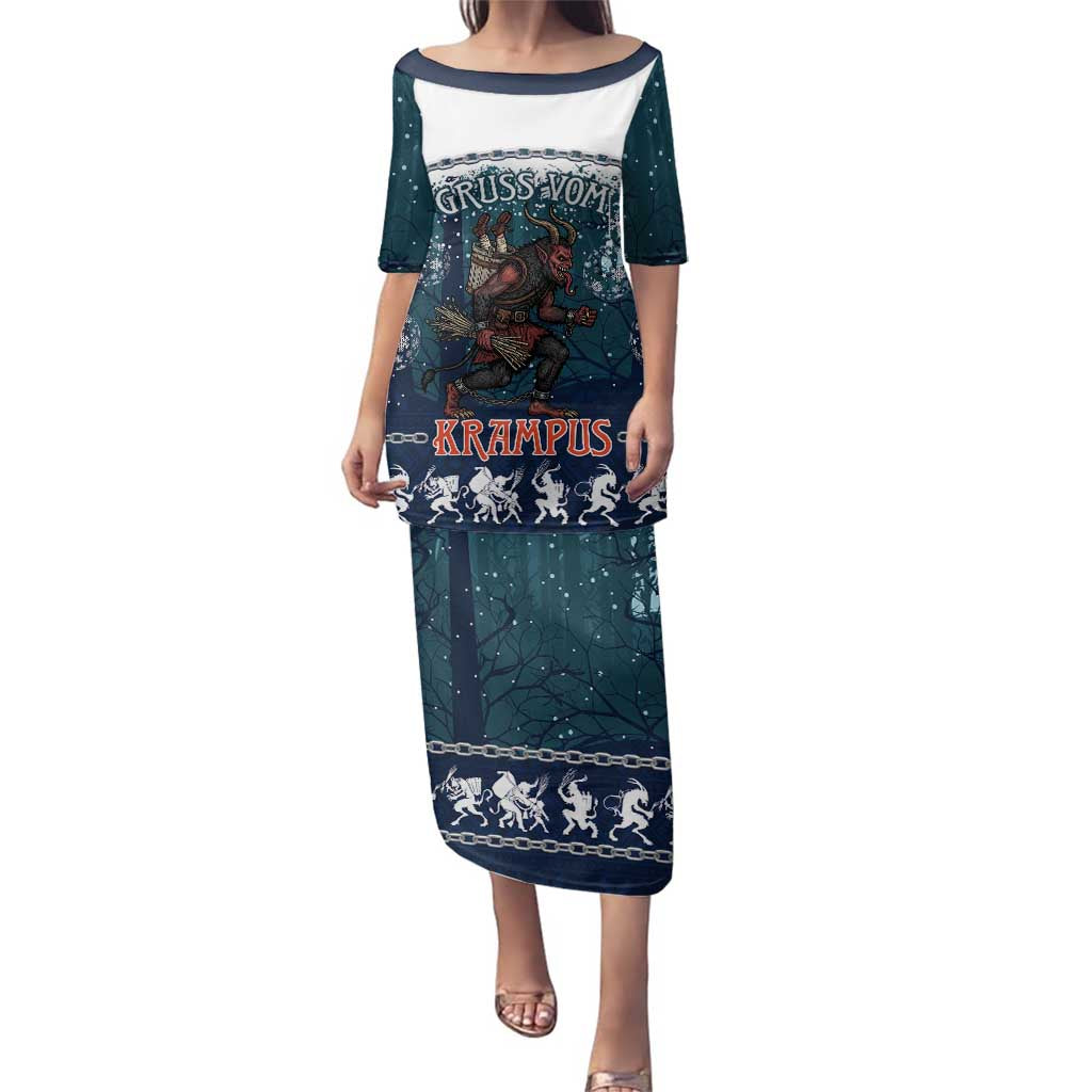 Gruss vom Krampus Christmas Family Matching Puletasi and Hawaiian Shirt Creepy Xmas Devil - Wonder Print Shop