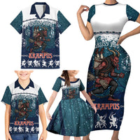 Gruss vom Krampus Christmas Family Matching Short Sleeve Bodycon Dress and Hawaiian Shirt Creepy Xmas Devil - Wonder Print Shop