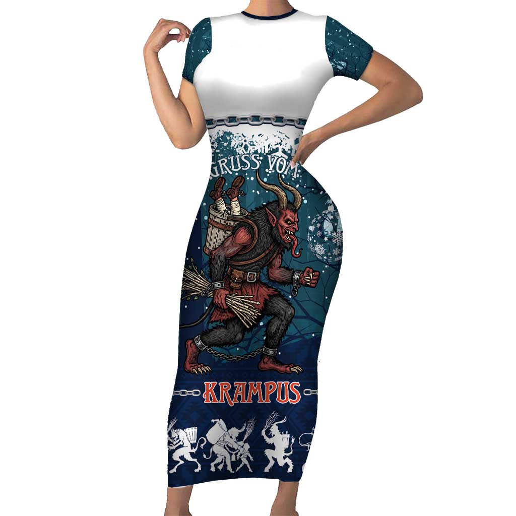Gruss vom Krampus Christmas Family Matching Short Sleeve Bodycon Dress and Hawaiian Shirt Creepy Xmas Devil - Wonder Print Shop