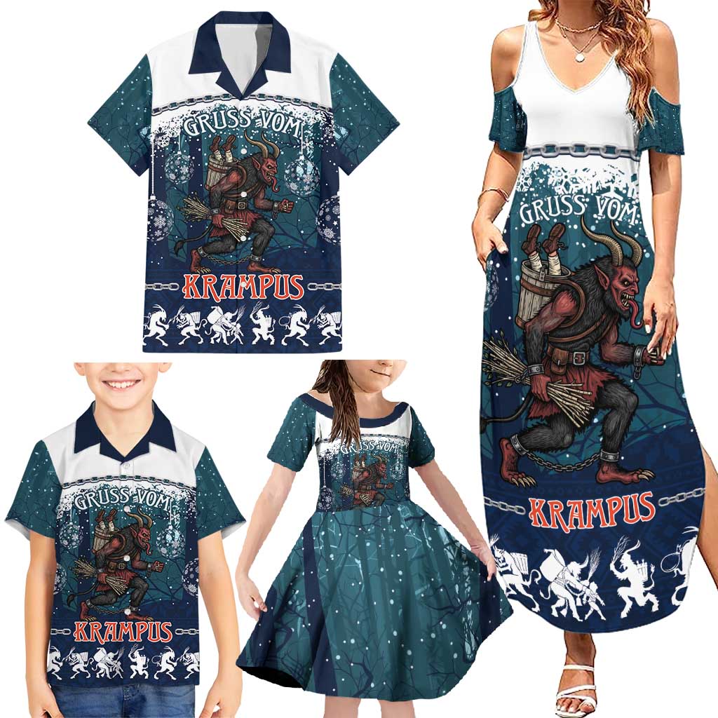 Gruss vom Krampus Christmas Family Matching Summer Maxi Dress and Hawaiian Shirt Creepy Xmas Devil - Wonder Print Shop