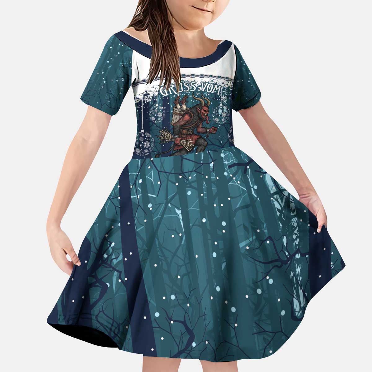 Gruss vom Krampus Christmas Kid Short Sleeve Dress Creepy Xmas Devil - Wonder Print Shop