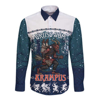 Gruss vom Krampus Christmas Long Sleeve Button Shirt Creepy Xmas Devil - Wonder Print Shop
