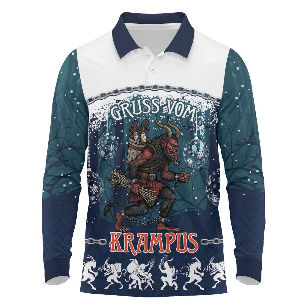 Gruss vom Krampus Christmas Long Sleeve Polo Shirt Creepy Xmas Devil - Wonder Print Shop