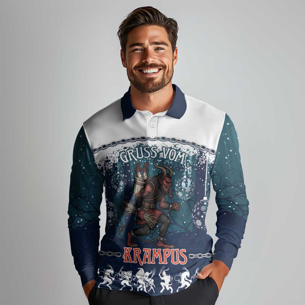 Gruss vom Krampus Christmas Long Sleeve Polo Shirt Creepy Xmas Devil - Wonder Print Shop