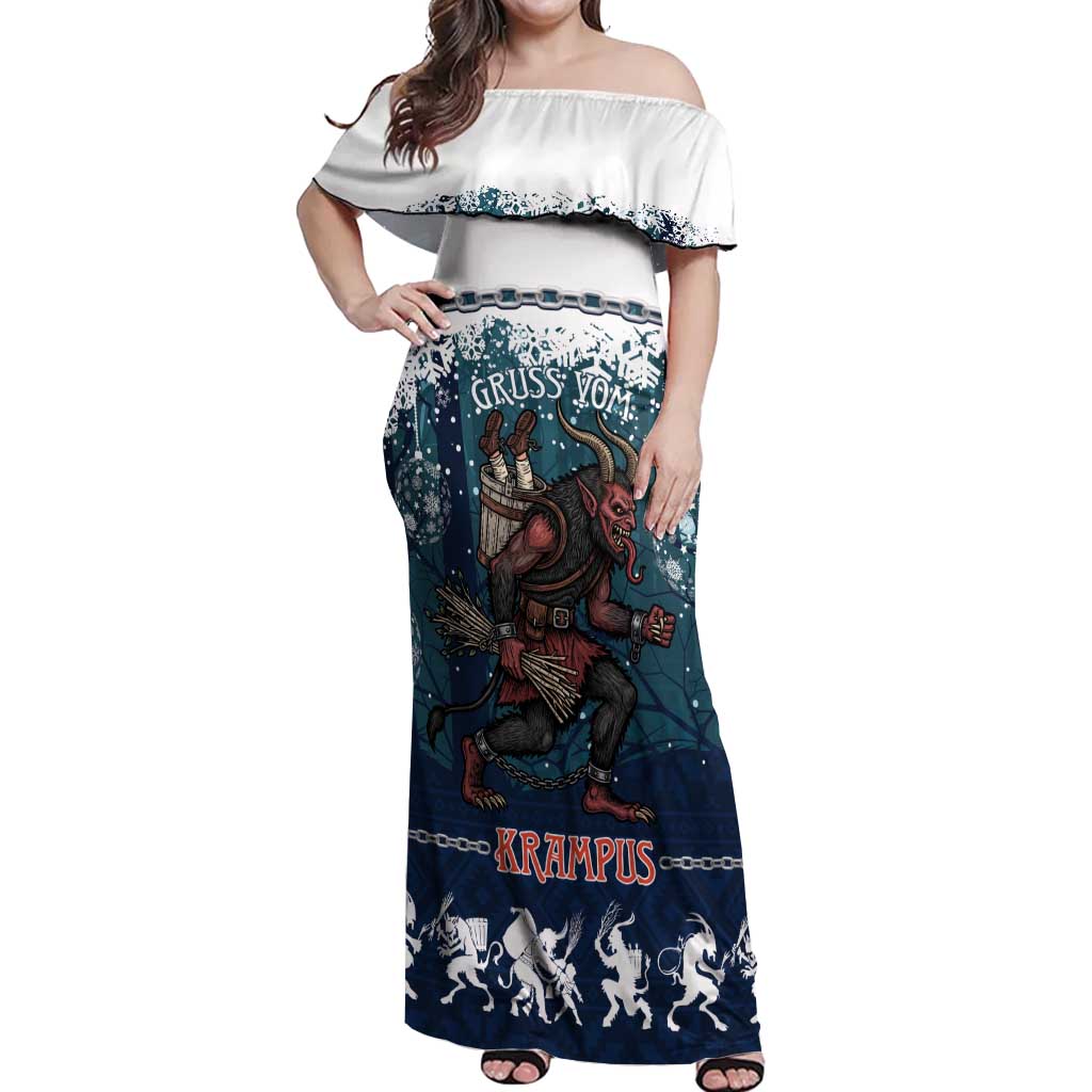 Gruss vom Krampus Christmas Off Shoulder Maxi Dress Creepy Xmas Devil - Wonder Print Shop