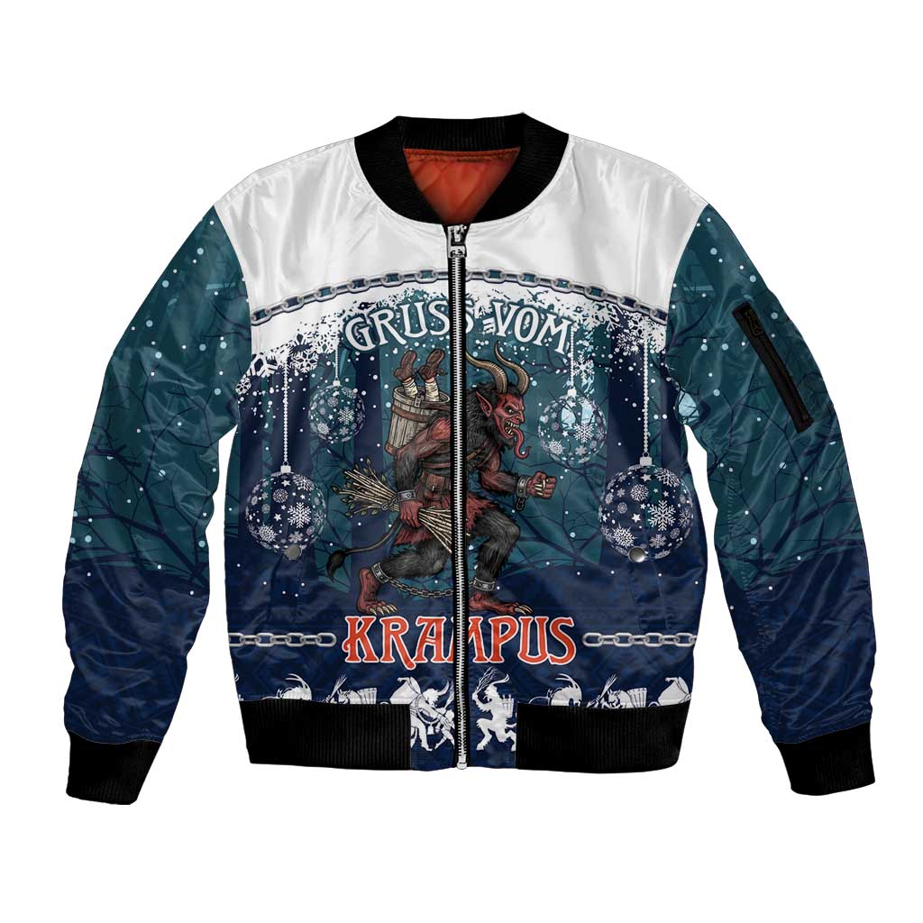 Gruss vom Krampus Christmas Sleeve Zip Bomber Jacket Creepy Xmas Devil - Wonder Print Shop