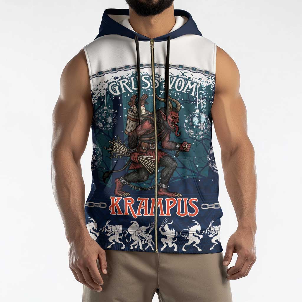Gruss vom Krampus Christmas Sleeveless Zip Hoodie Creepy Xmas Devil - Wonder Print Shop
