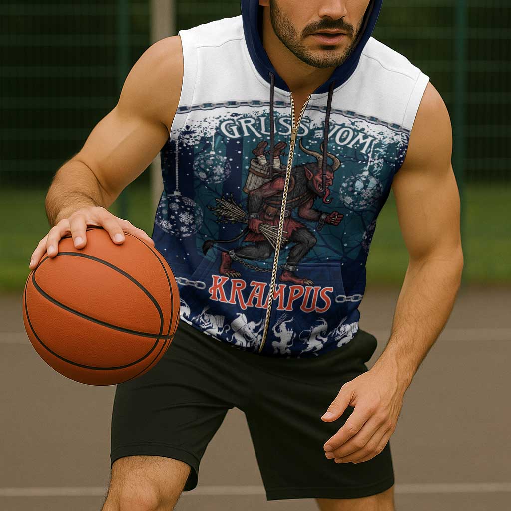 Gruss vom Krampus Christmas Sleeveless Zip Hoodie Creepy Xmas Devil - Wonder Print Shop