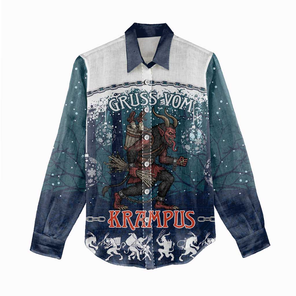 Gruss vom Krampus Christmas Women Casual Shirt Creepy Xmas Devil - Wonder Print Shop