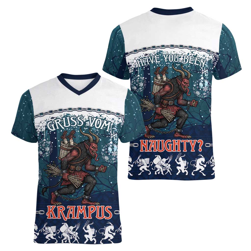 Gruss vom Krampus Christmas Women V-Neck T-Shirt Creepy Xmas Devil - Wonder Print Shop