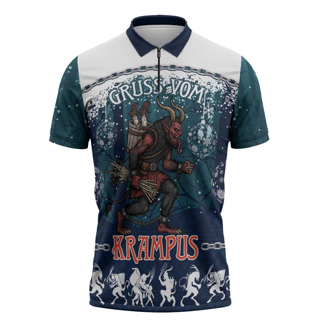 Gruss vom Krampus Christmas Zipper Polo Shirt Creepy Xmas Devil - Wonder Print Shop
