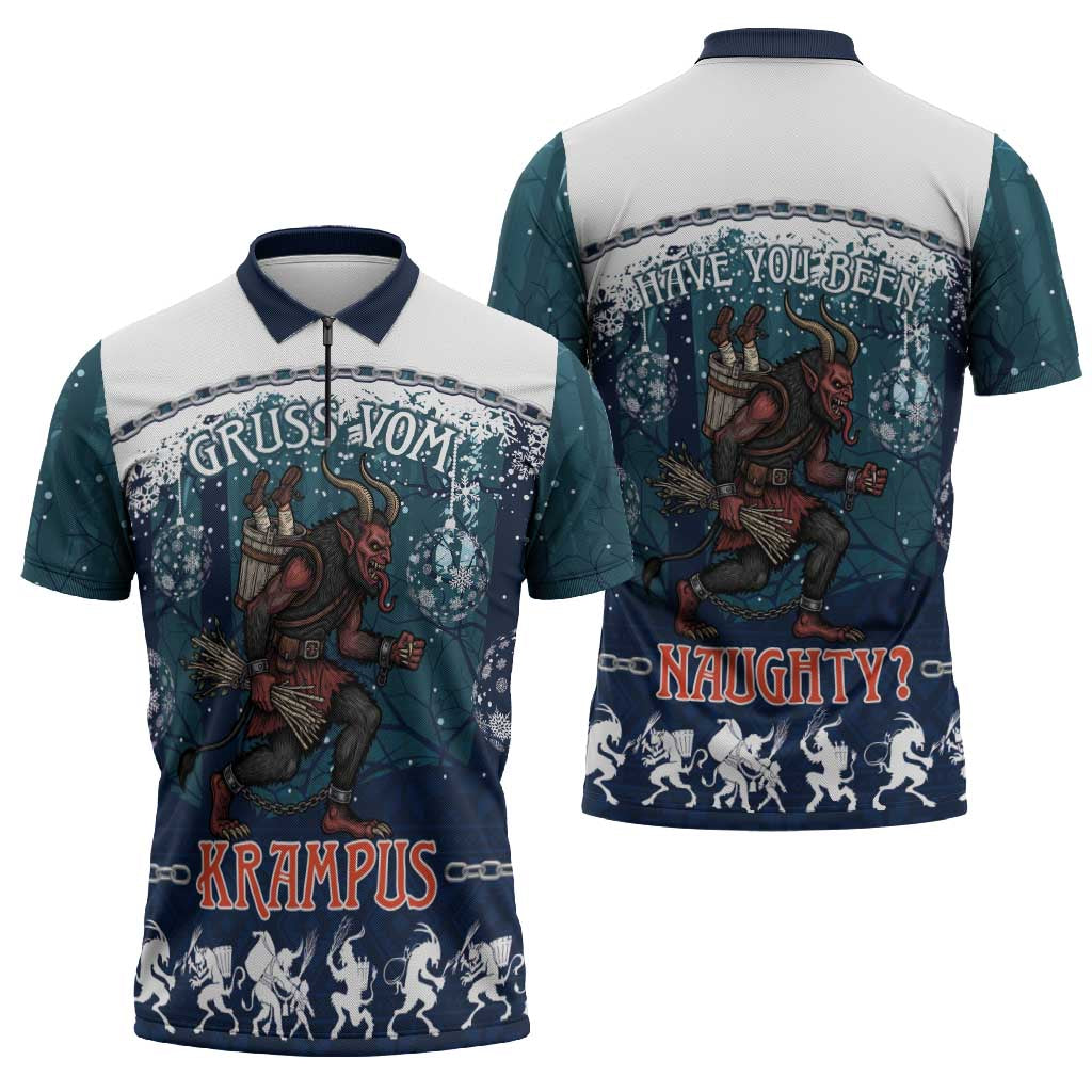 Gruss vom Krampus Christmas Zipper Polo Shirt Creepy Xmas Devil - Wonder Print Shop