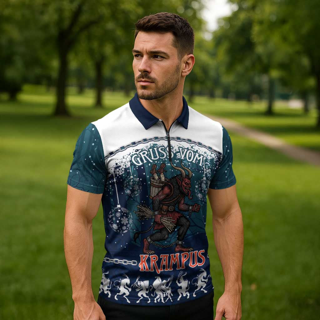 Gruss vom Krampus Christmas Zipper Polo Shirt Creepy Xmas Devil - Wonder Print Shop