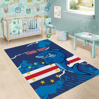 Custom Cape Verde Football Area Rug Go Blue Sharks - Mascot Version - Wonder Print Shop